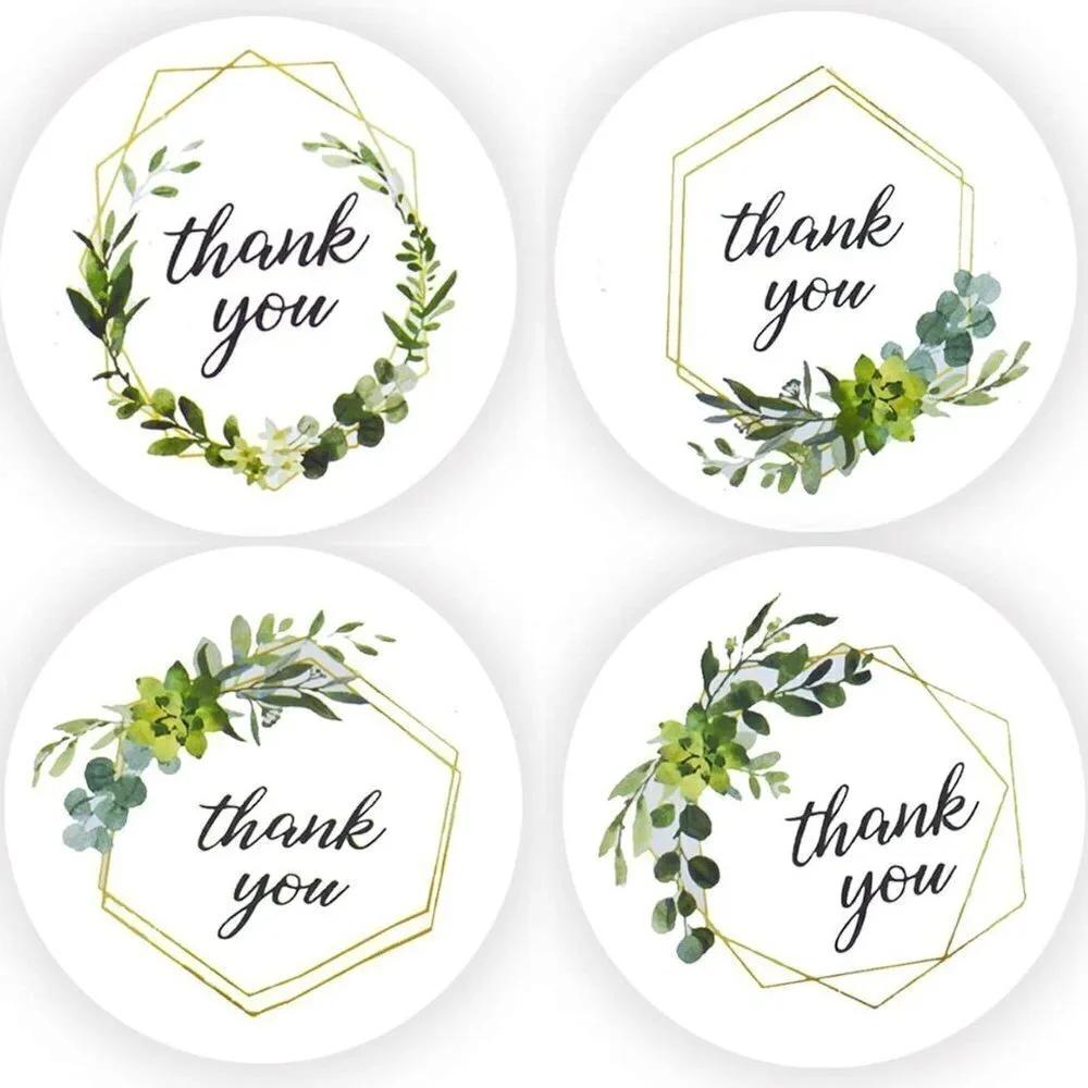 NWT - Thank You Stickers 1 inch Greenery Frames Sticker Roll 500PCS - 4 Designs